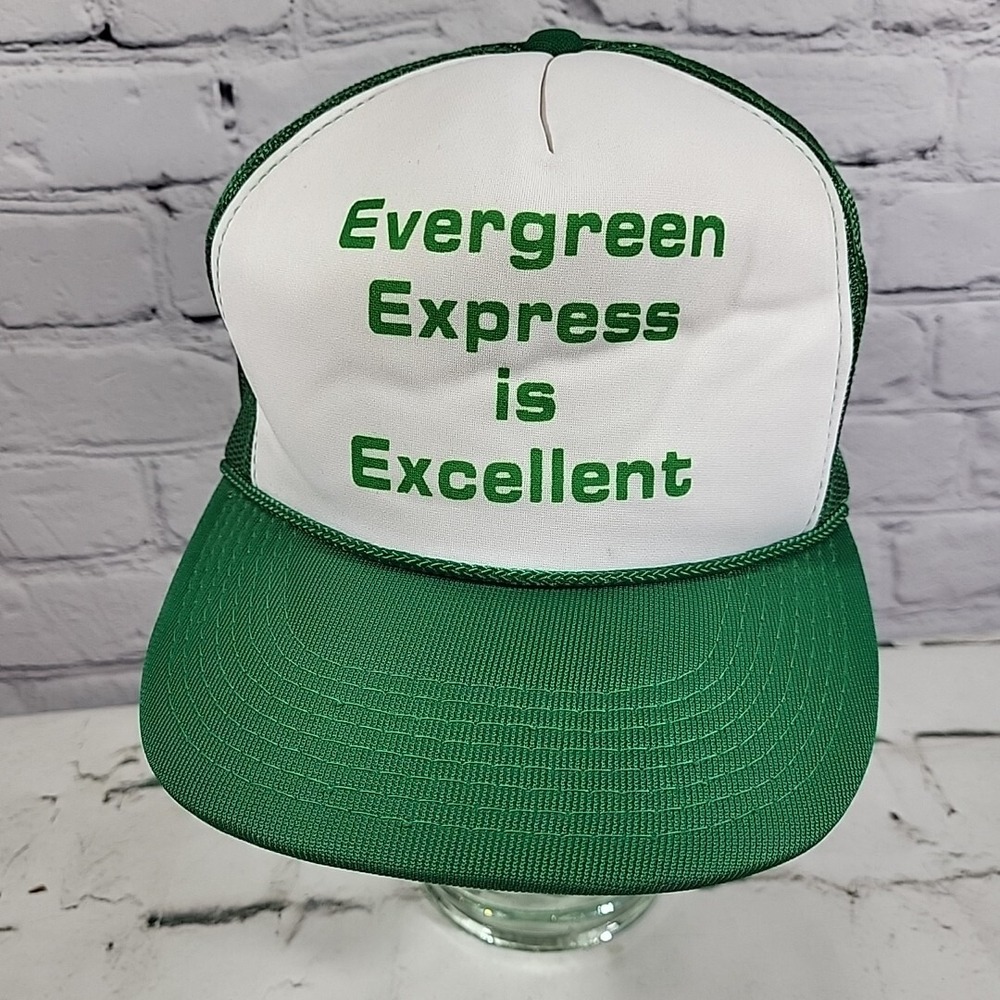 Vintage Trucker Hat Mens Green Evergreen Express Rope Front Snapback Ball Cap